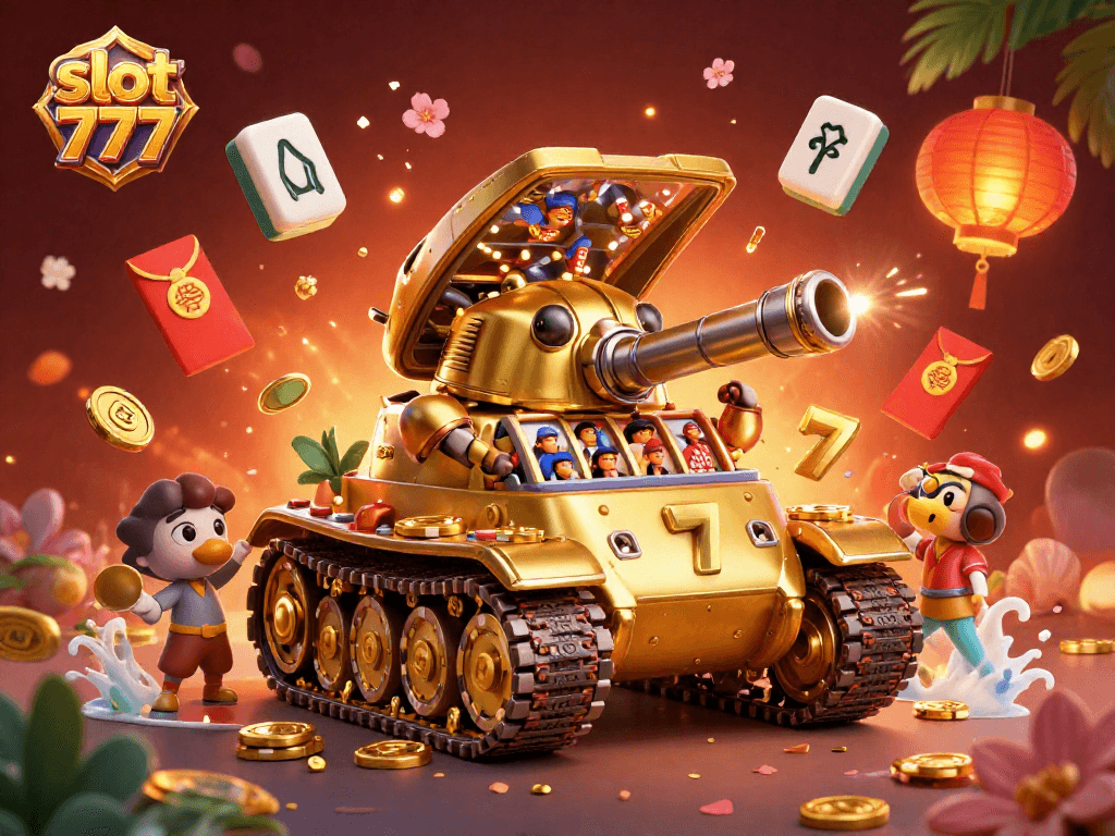 Experience the thrill of slot 777 action with golden beetle tank casino illustration.