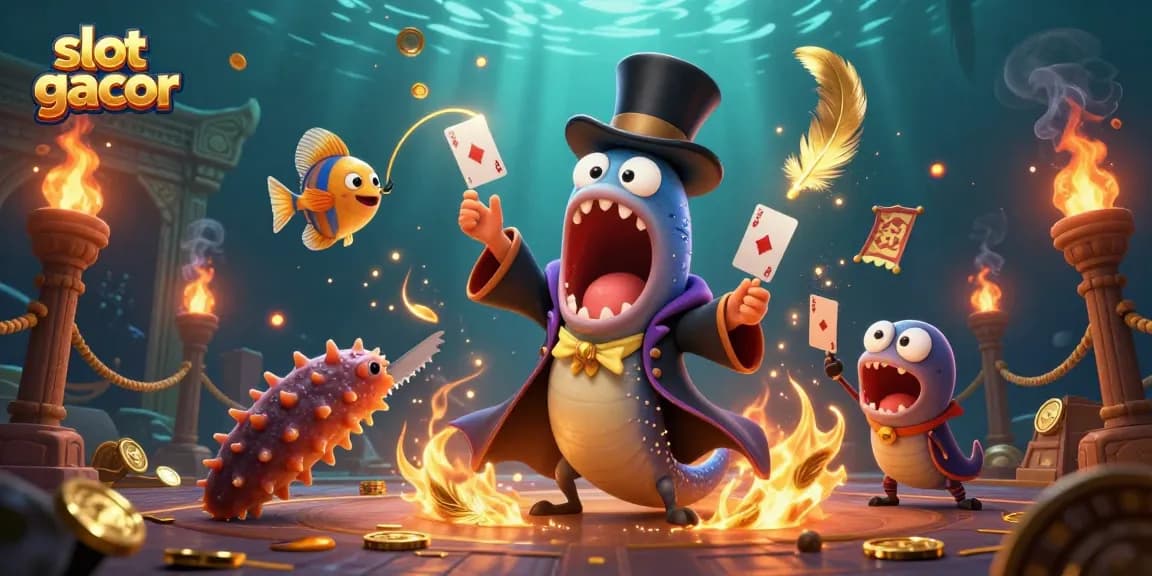 Experience the excitement of slot gacor with this enchanting 3D illustration featuring vibrant ocean characters.
