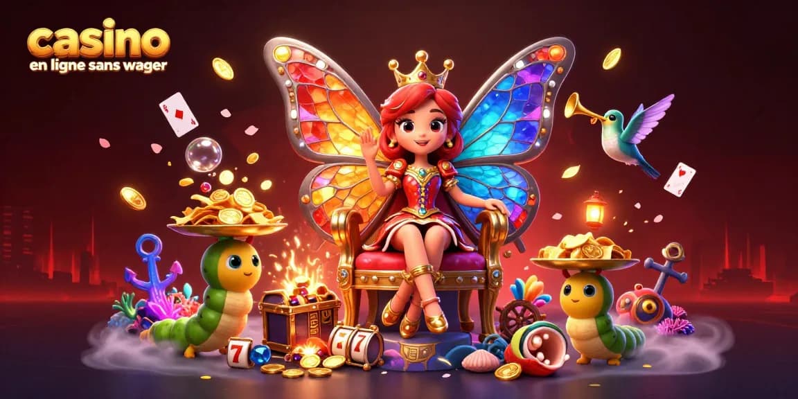 Découvrez le casino en ligne sans wager avec une reine papillon et des éléments de jeu captivants.