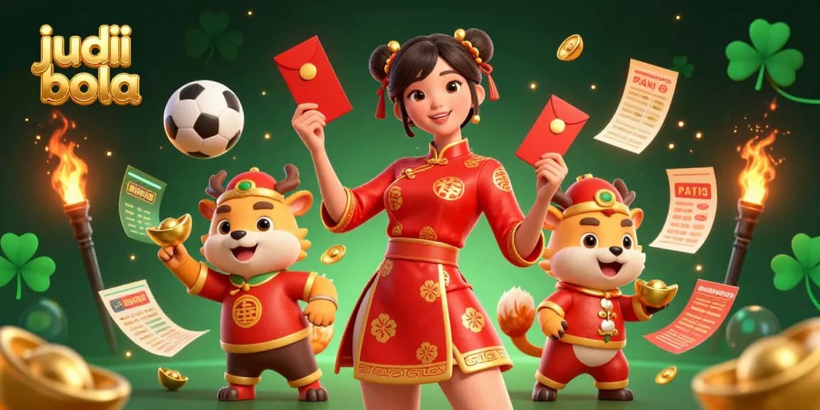 Engage in judi bola betting action featuring vibrant characters and dynamic sports elements in a rich 3D casino illustration.