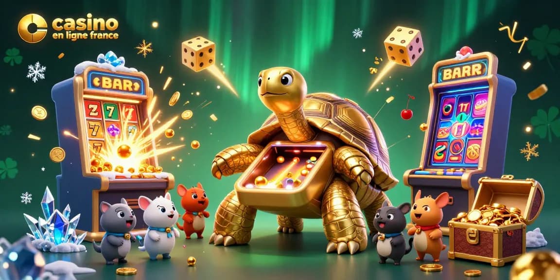Gagnez sur le casino en ligne France avec des machines à sous et jackpots éclatants dans une scène animée.