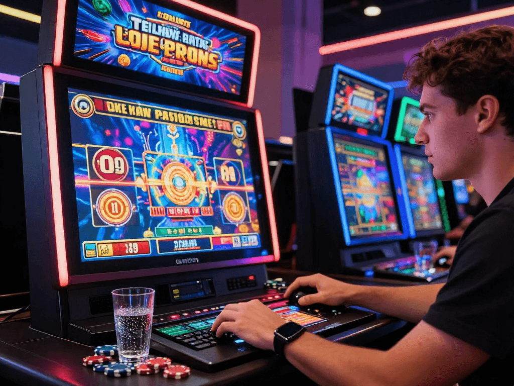 Engaging online gaming atmosphere featuring bandar slot gacor on a modern desktop setup, showcasing vibrant graphics and gaming excitement.
