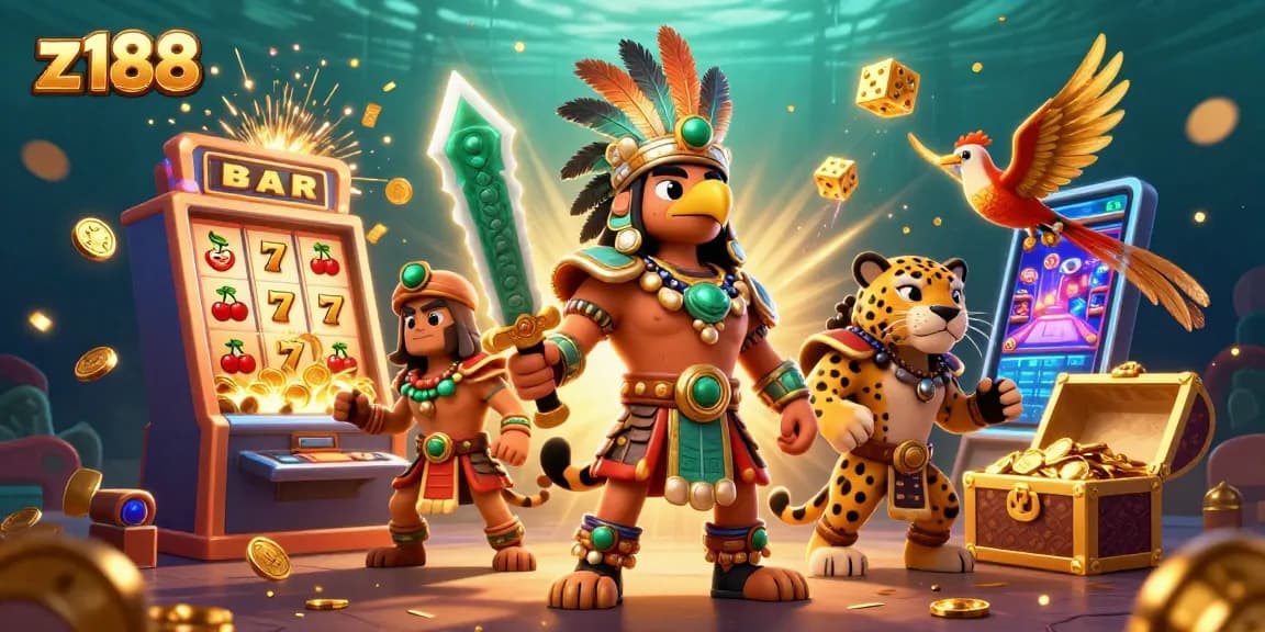 Spin slot machines and win big at z188 casino with vibrant Aztec-themed characters!