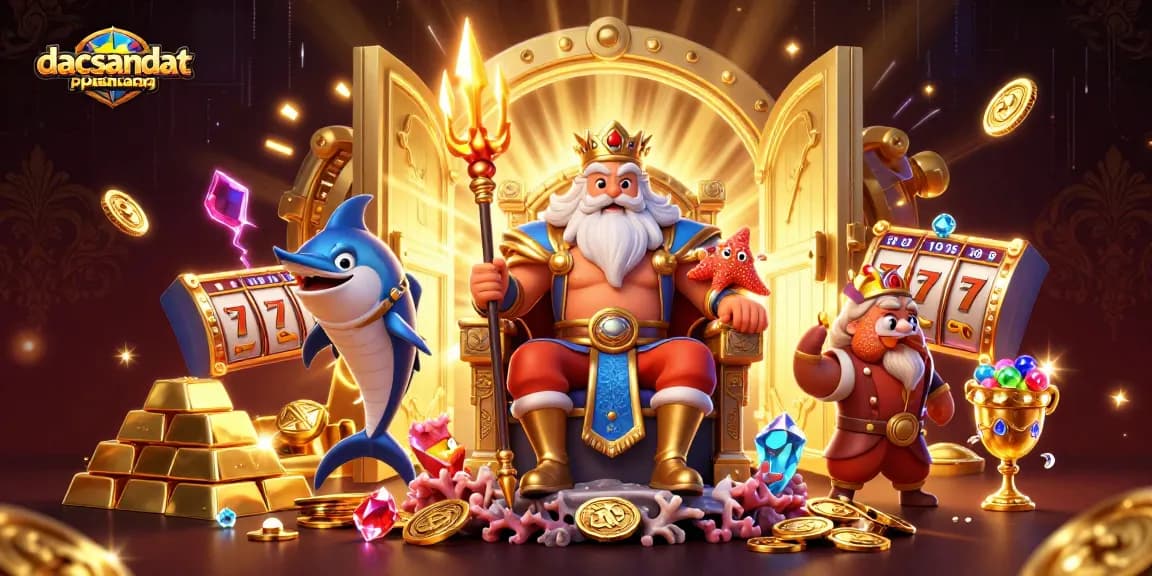 Spin the slots with dacsandatphanrang as sea king Neptune guards riches in a thrilling casino scene.