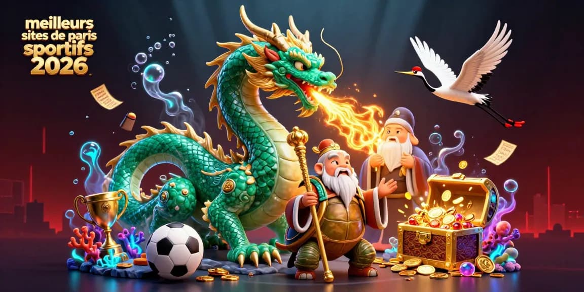 Découvrez les meilleurs sites de paris sportifs 2026 avec un dragon jade et des éléments dynamiques de paris autour.