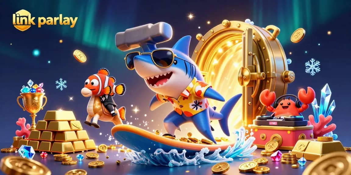 Experience thrilling link parlay bets with creative characters in a vibrant, dynamic casino atmosphere.