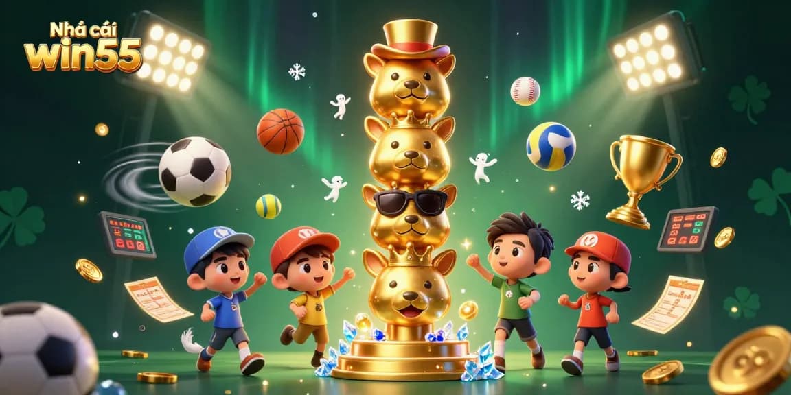 Experience Nhà cái win55 with vibrant casino action featuring dynamic characters and sports elements.
