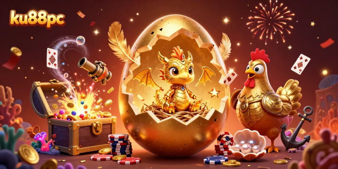 Engage with ku88pc through an exciting 3D illustration showcasing casino treasures.