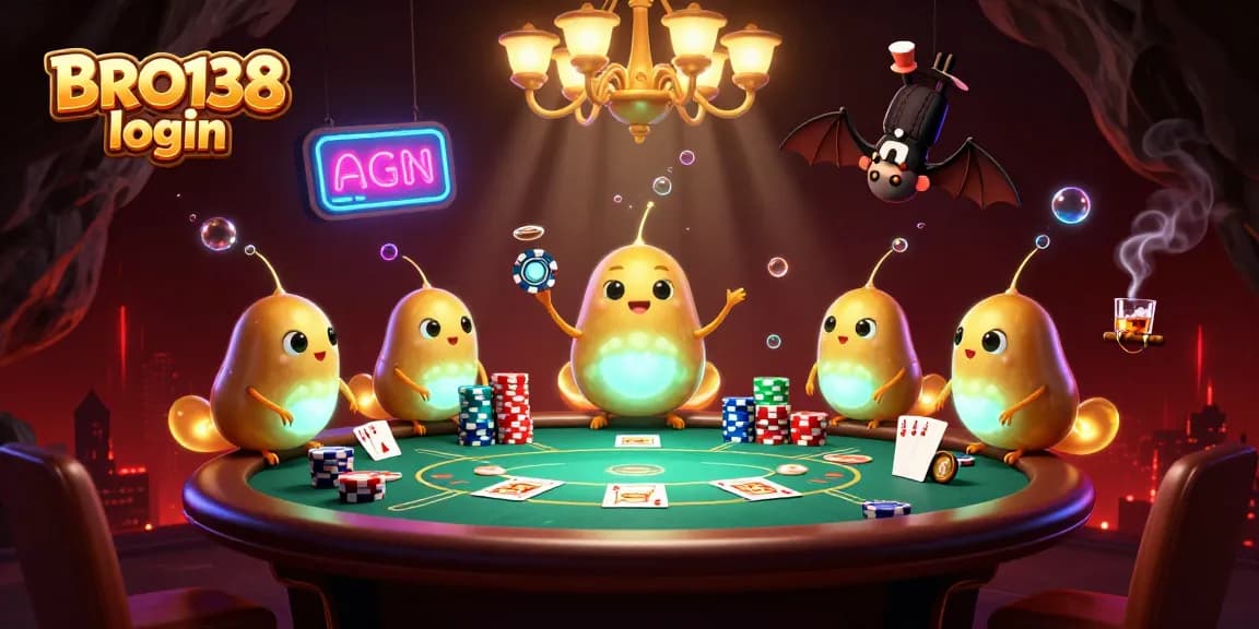 Experience exhilarating gameplay with BRO138 login in a vibrant casino scene with glowing characters and exciting poker action.