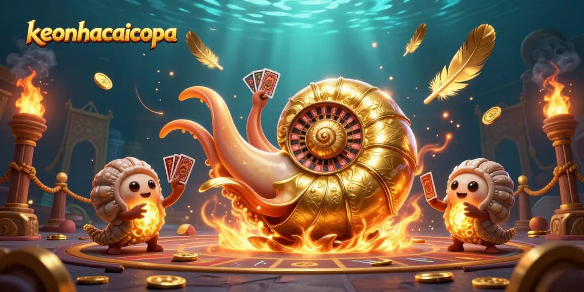Engage with keonhacaicopa's thrilling gaming scene, featuring an ancient giant nautilus and golden roulette wheel.