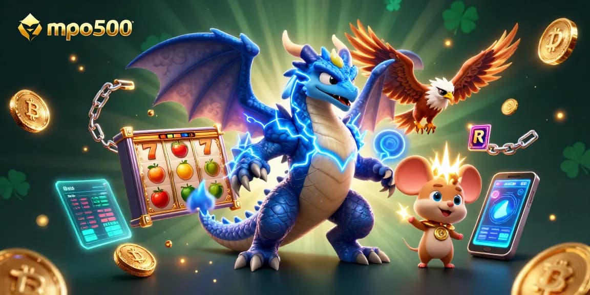 Experience the thrill of mpo500 with dynamic game elements and vivid characters in a stunning casino scene.