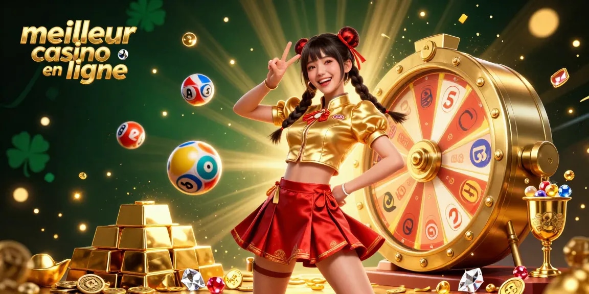 Découvrez l'excitation vibrante du meilleur casino en ligne avec des éléments de loterie brillants et des trésors dorés.