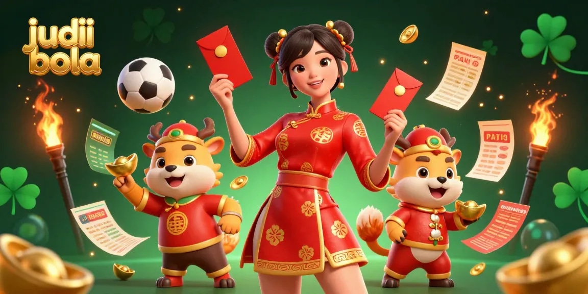 Engage in judi bola betting action featuring vibrant characters and dynamic sports elements in a rich 3D casino illustration.