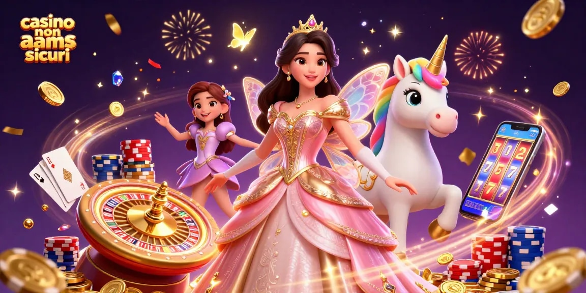 Vinci alla grande nei casino non aams sicuri con questa vivace illustrazione 3D di una principessa glamour e elementi magici.