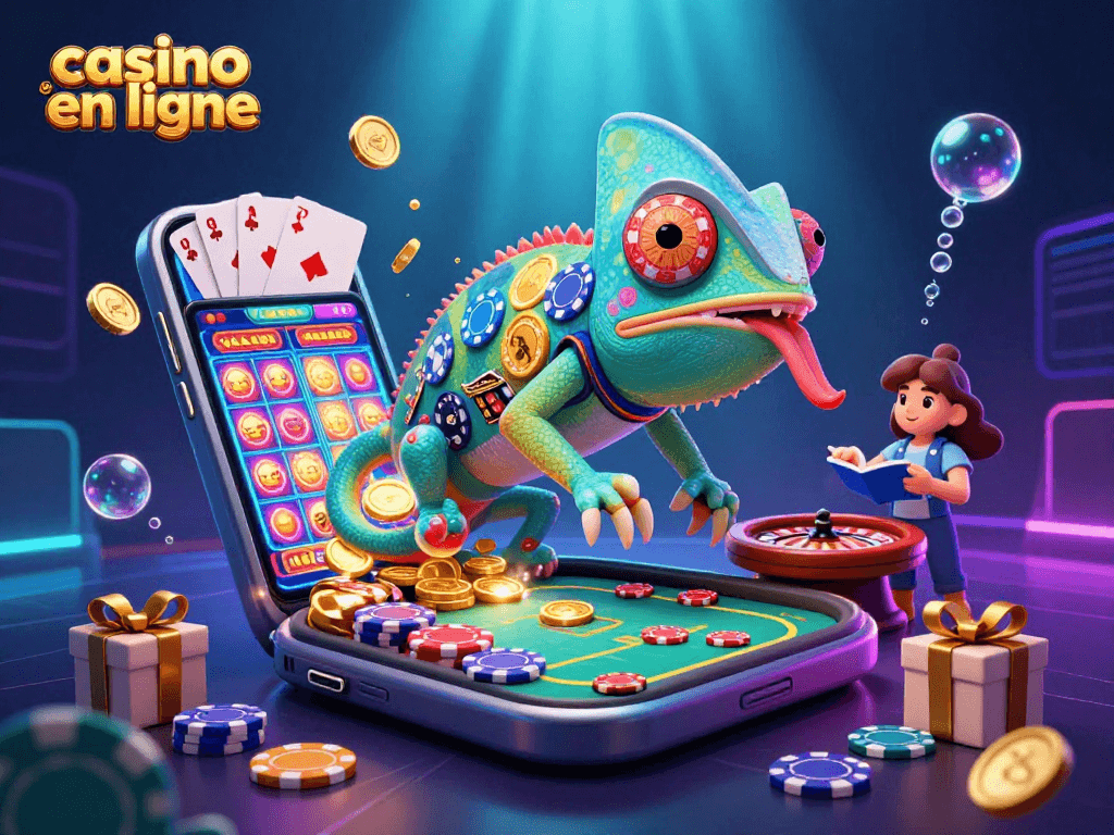 Profitez des jeux de casino en ligne avec cette incroyable scène colorée et dynamique.