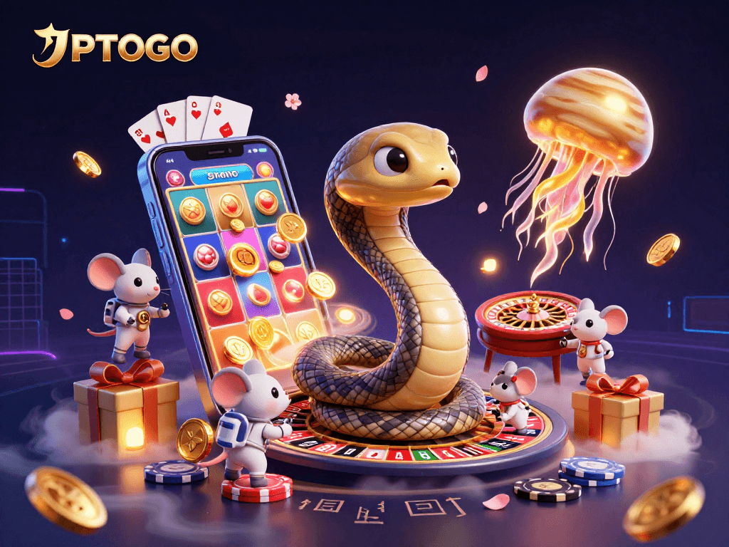 Experience dynamic gameplay at JPTOTO with a vibrant cosmic casino scene featuring playful characters and exciting game elements.