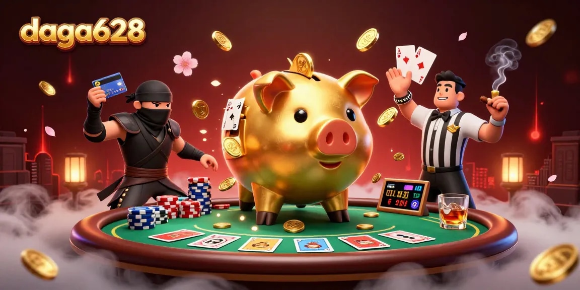 daga628 presents epic cockfighting action with animated characters and vibrant casino elements
