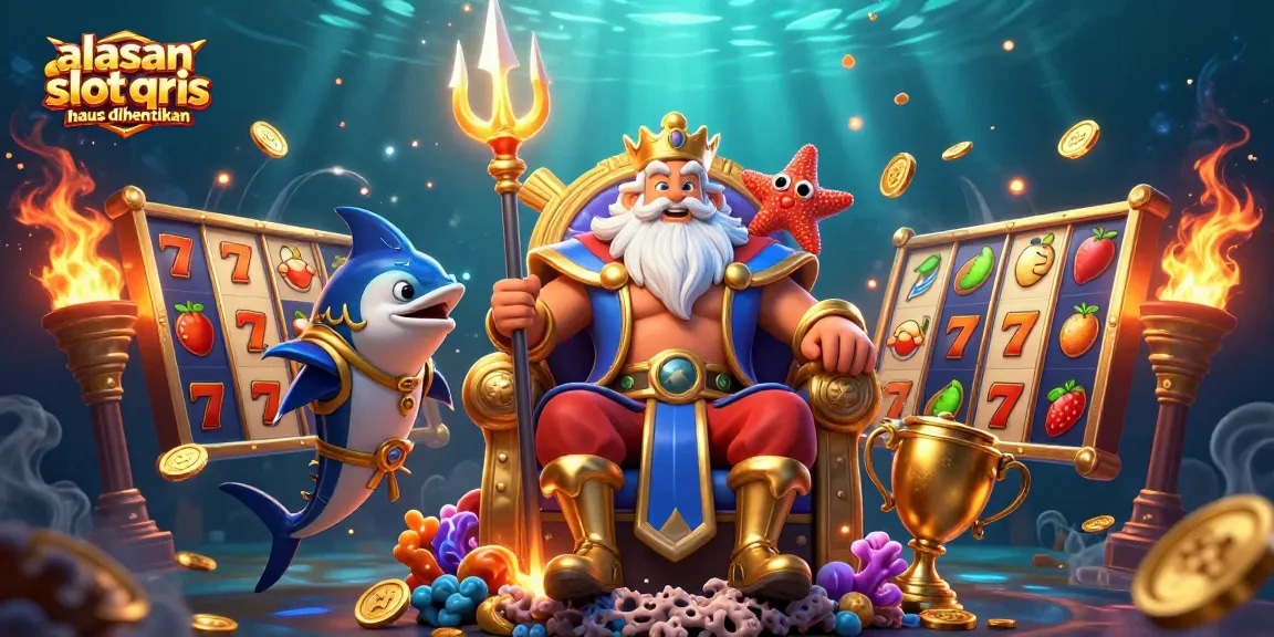 Visualize the reasons alasan slot qris harus dihentikan with Neptune and dynamic slot elements, enhancing gambling awareness.