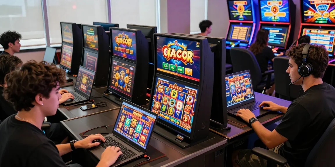 Engaged players enjoying slot gacor games in a vibrant online casino atmosphere.