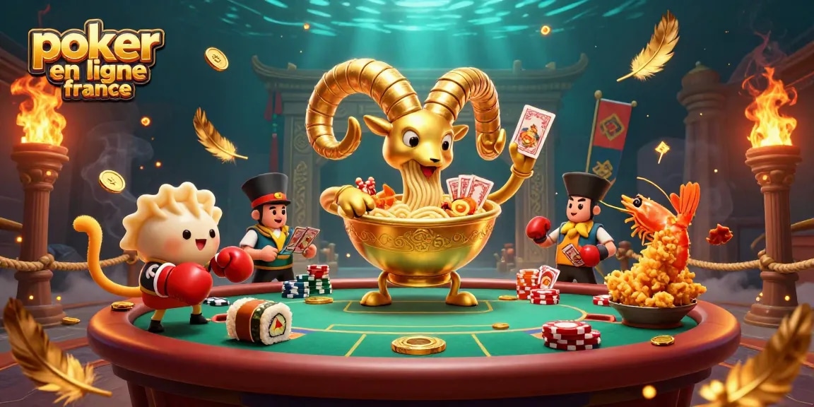 Jouez au poker en ligne France avec des personnages colorés dans une illustration dynamique.