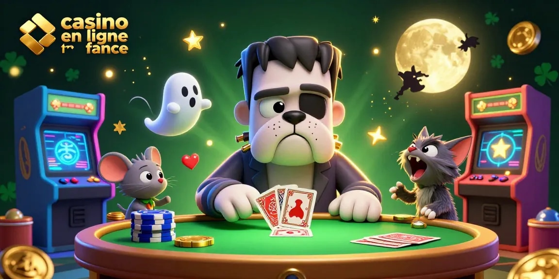 Les personnages de casino en ligne en France jouant aux cartes à une table étonnante avec une ambiance fantasmagorique.