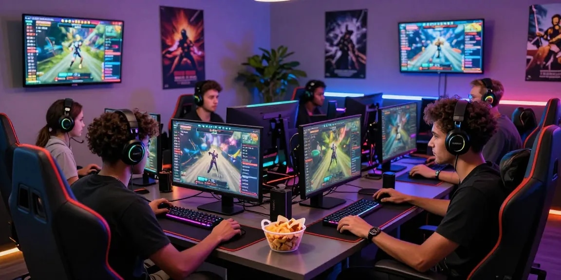 Gambaran portal game terbaik di https://levitraps.com dengan para gamer menikmati sesi permainan multiplayer di lounge modern.