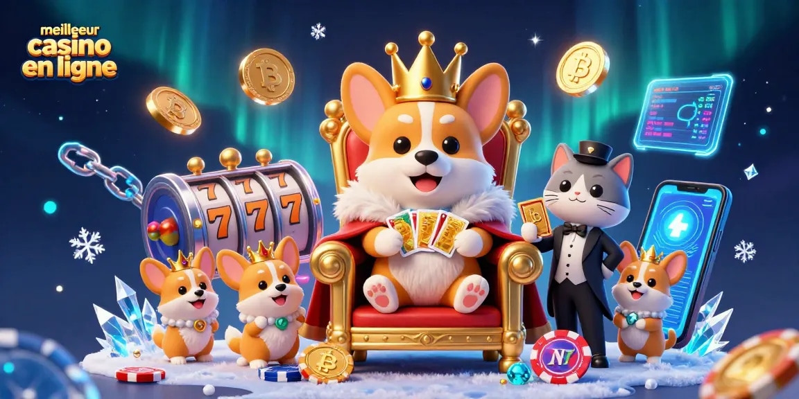 Engagez-vous dans la meilleure expérience de jeu au meilleur casino en ligne avec une scène royale de corgi en 3D.