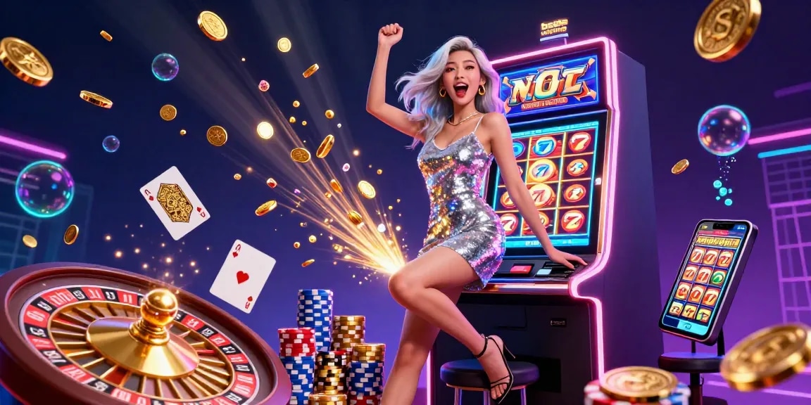 Experience the thrill at the beste online casino with a stunning jackpot celebration surrounded by casino elements.