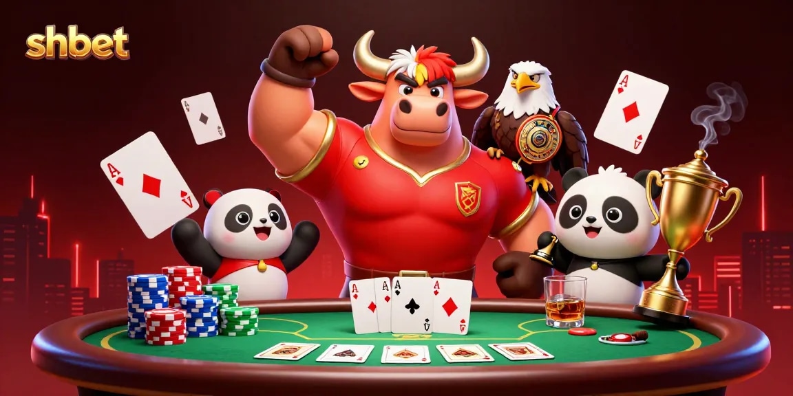 Experience the thrill of shbet's poker game with dynamic characters celebrating a winning moment.