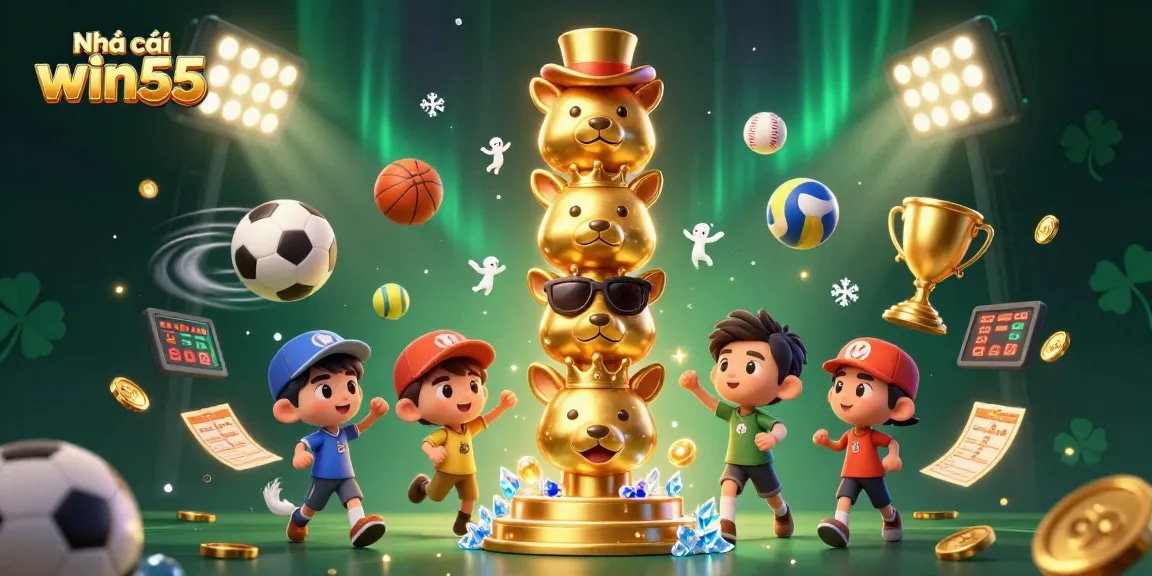 Experience Nhà cái win55 with vibrant casino action featuring dynamic characters and sports elements.