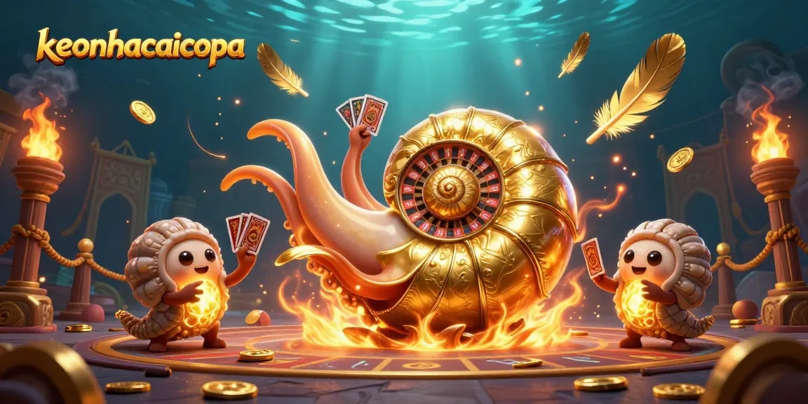 Engage with keonhacaicopa's thrilling gaming scene, featuring an ancient giant nautilus and golden roulette wheel.