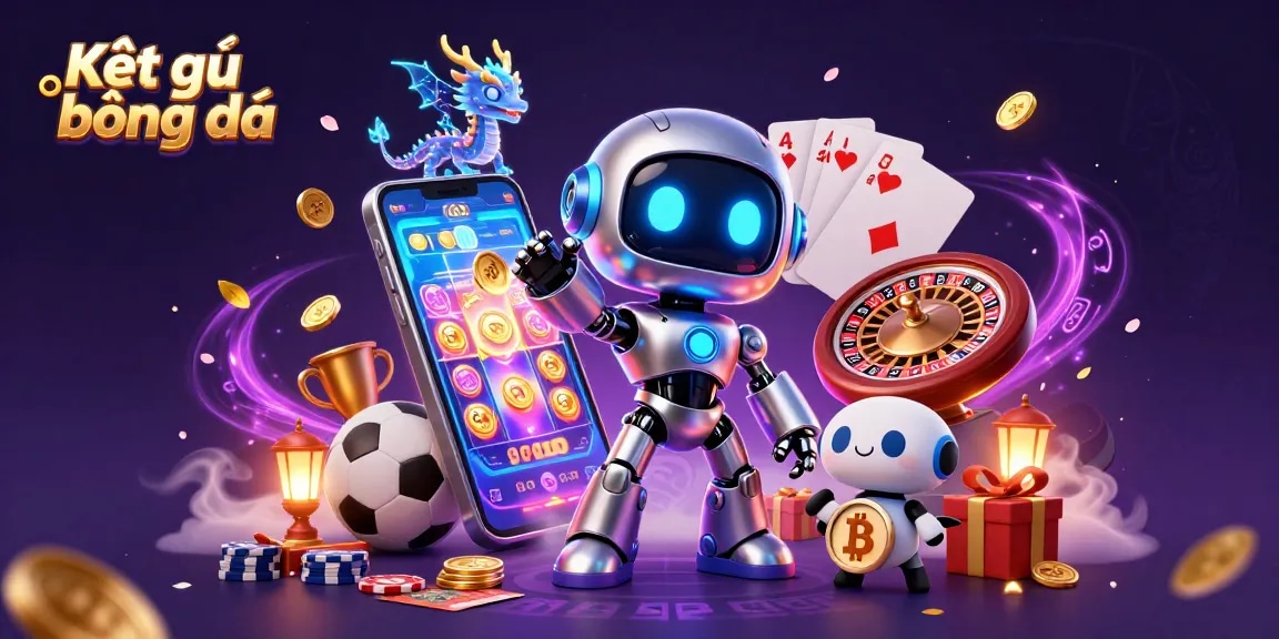 Kết quả bóng đá displayed with vibrant 3D cyberpunk characters and rich gambling elements for sports bettors