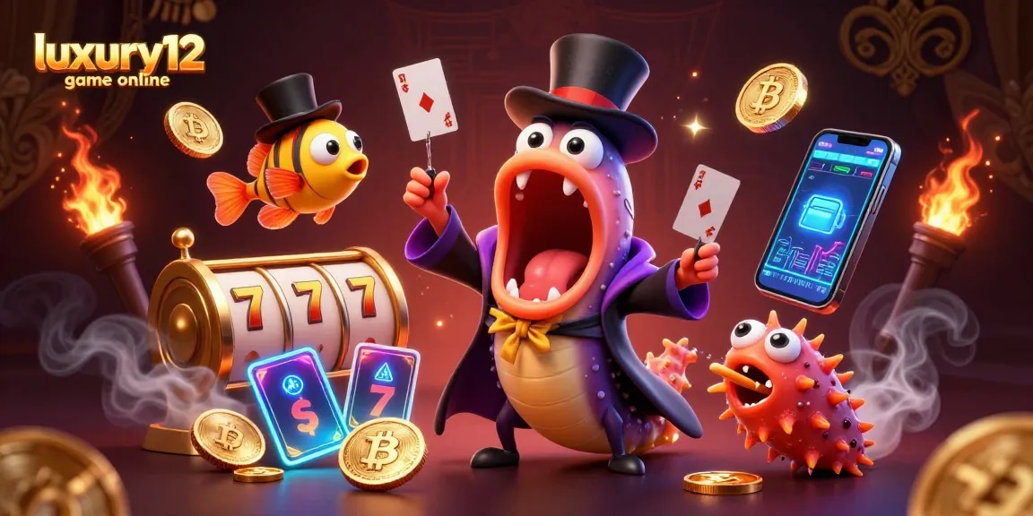Experience the thrill of the luxury12 game online with vibrant visuals of magical underwater characters performing exciting casino tricks.