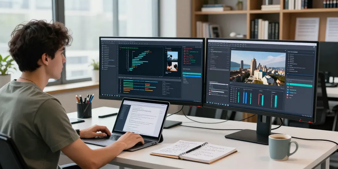 AI image detector analysis setup with monitors and data visualization in a modern workspace.