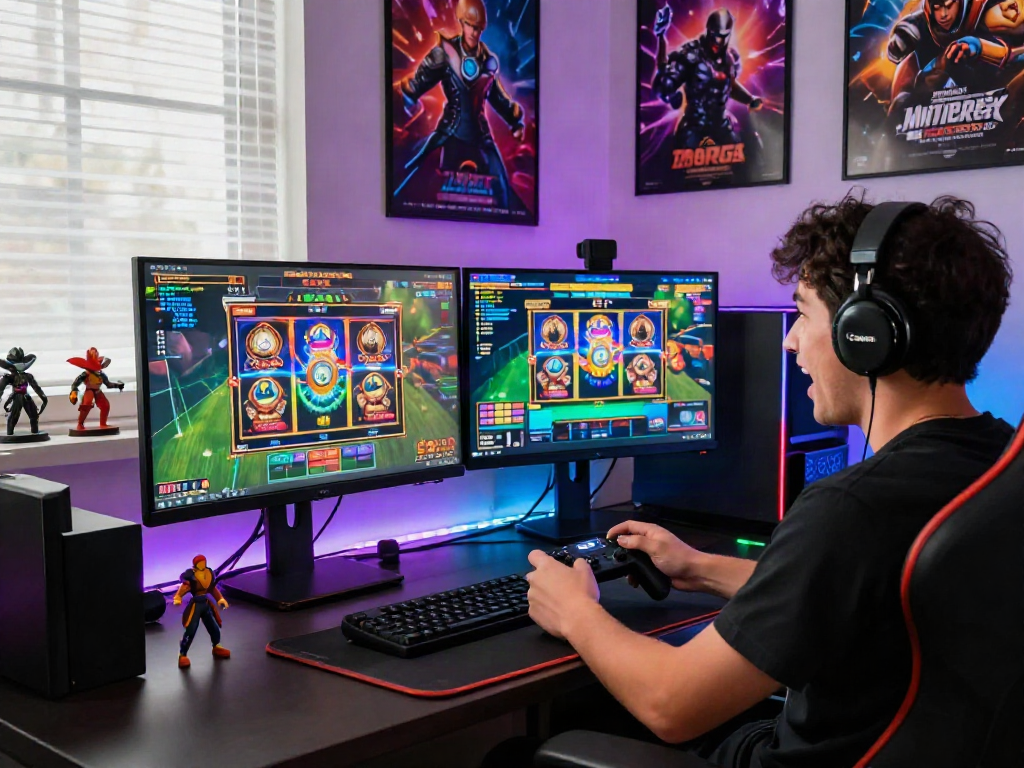 Player enjoying a slot bonus new member 100 in an engaging gaming space filled with excitement and vibrant colors.
