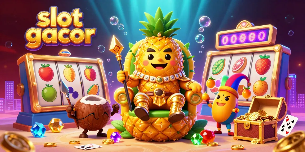 Experience the thrill of slot gacor with a vibrant casino scene featuring a pineapple king and dynamic game elements.