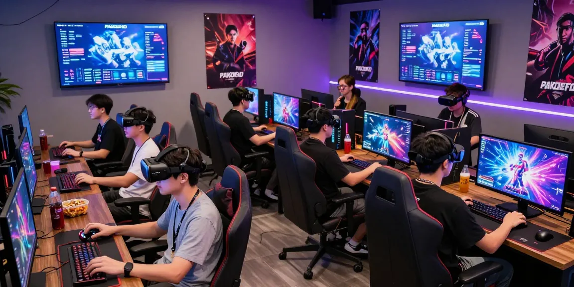 Gamers enjoying the immersive PAKDE4D platform in a modern lounge.