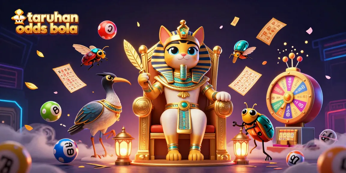 Experience taruhan odds bola through a vibrant 3D illustration of a pharaoh cat surrounded by lottery elements.