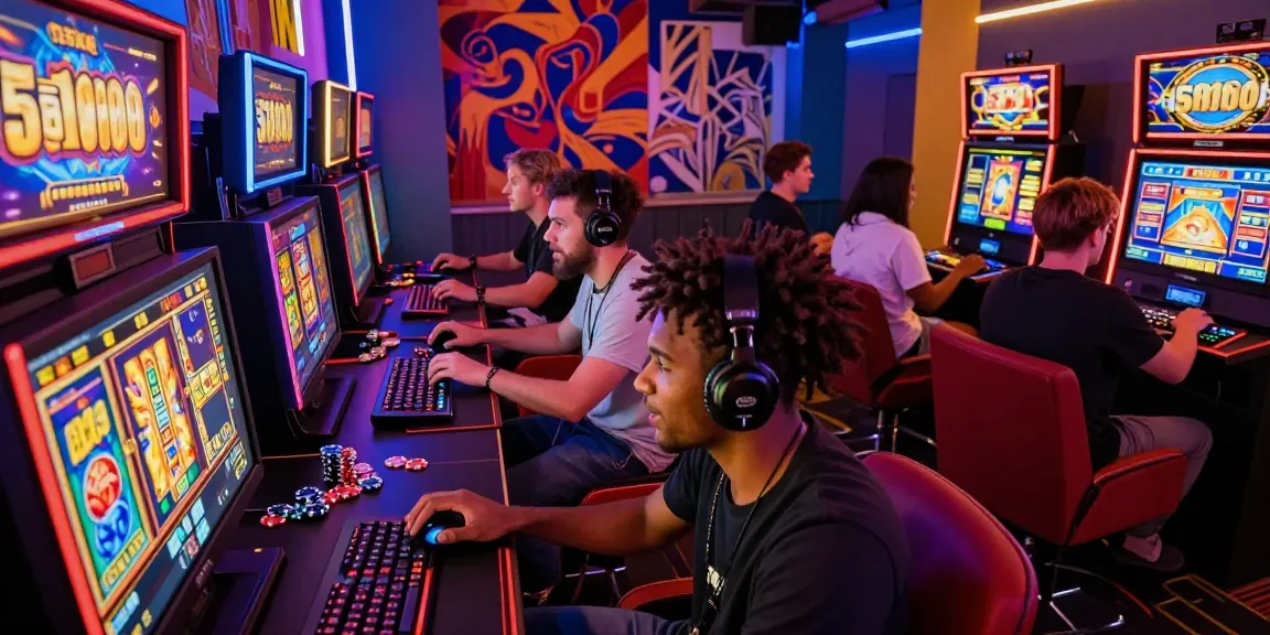Excited players enjoying their gaming experience at a slot deposit 5000 platform, with colorful graphics and vibrant atmosphere.