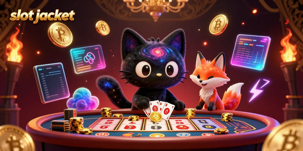 Experience thrilling slot jackpot gameplay with this vibrant cosmic casino scene featuring a black hole cat and nebula fox.
