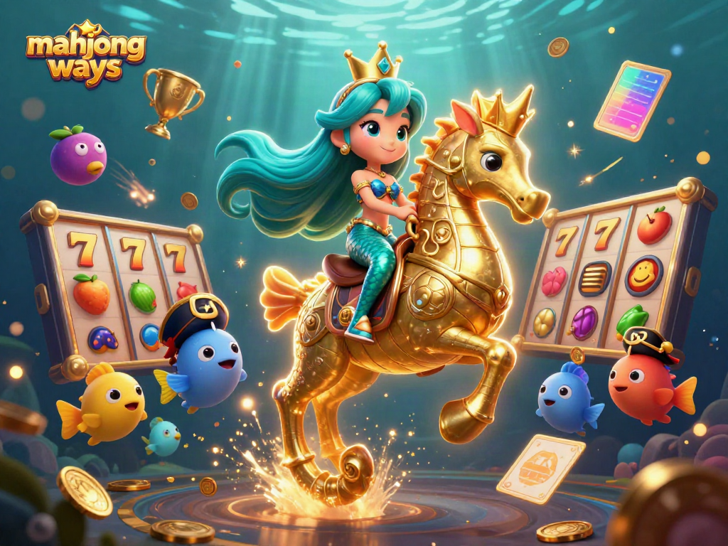 Play mahjong ways with stunning visuals featuring mermaid princess emoting excitement in a vibrant underwater casino setting.