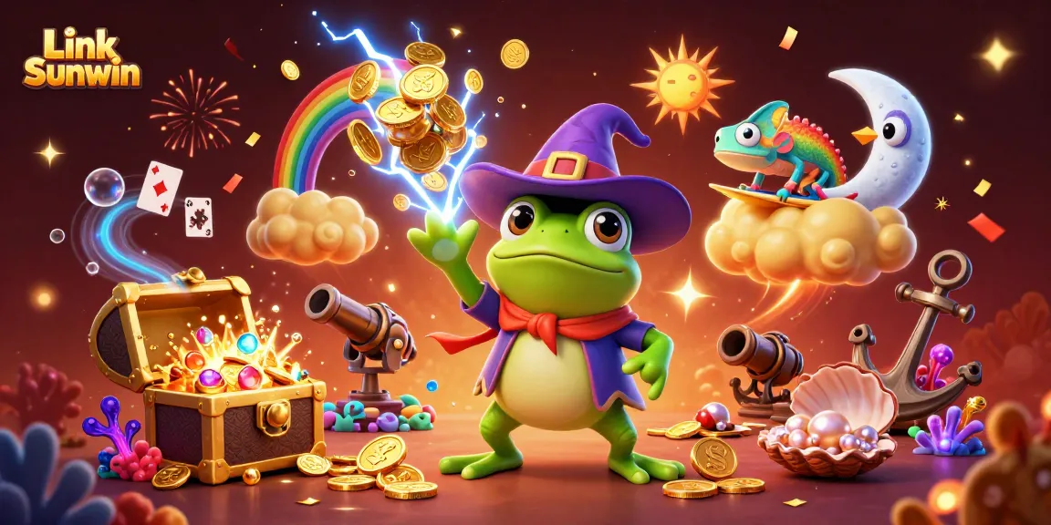 Spin and win with Link Sunwin, a vibrant casino experience featuring golden coin storms and lively game elements.