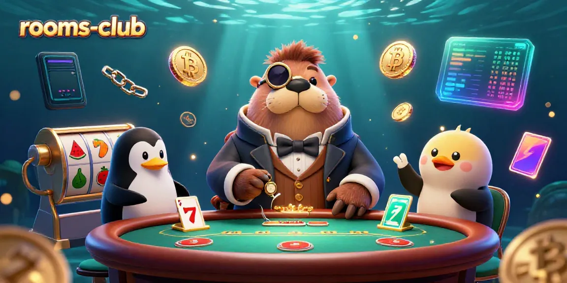 Permainan slot online di rooms-club dengan karakters lucu di meja poker bawah air.