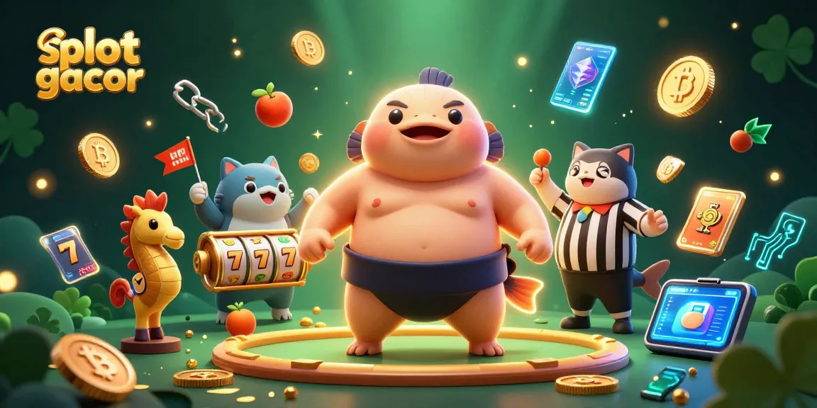 Experience thrilling slot gacor action with a cartoon fugu, catfish referee, and seahorse fans celebrating wins.