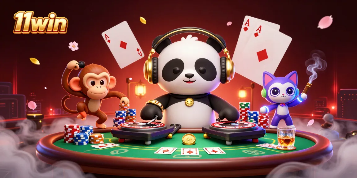 Experience excitement with 11win in this dynamic 3D casino illustration featuring vibrant characters.