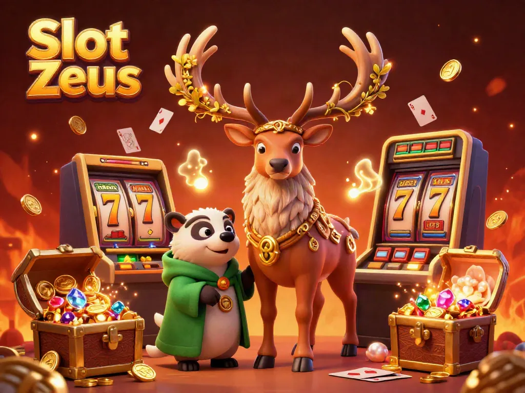 Experience the excitement of Slot Zeus with vibrant visuals and enchanting characters in a packed casino scene.