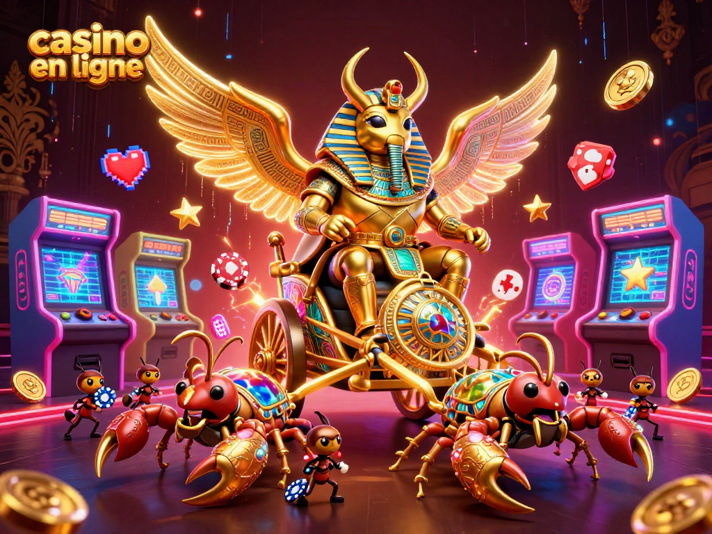 Découvrez le meilleur casino en ligne avec une illustration dynamique de jeux et personnages captivants.