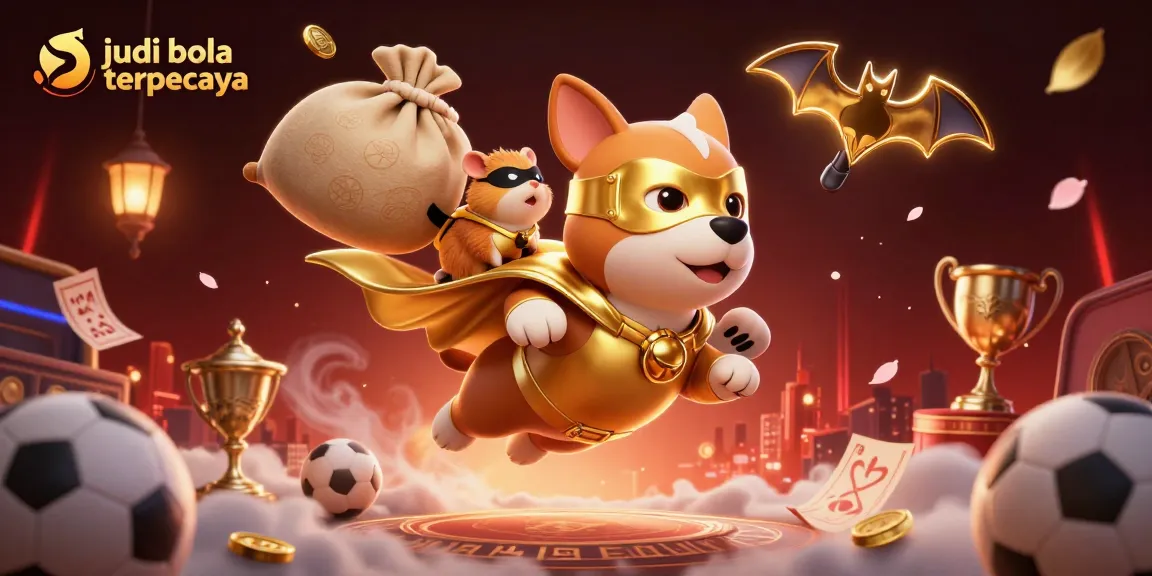 Experience sports betting excitement with judi bola terpercaya featuring a superhero dog in action.