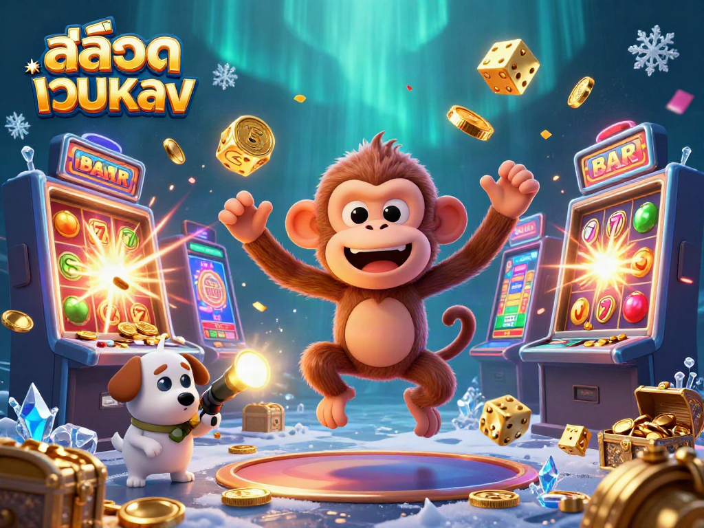 Experience thrilling fun at สล็อตเว็บตรง with a whimsical casino scene featuring a mischievous ghost monkey.