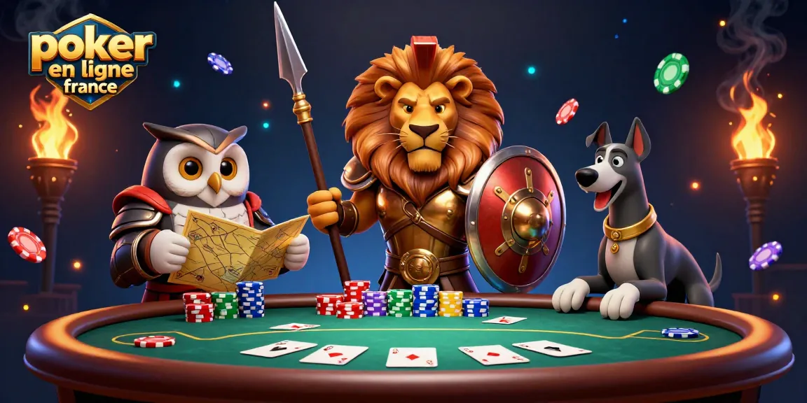 Jouez au poker en ligne en France avec des personnages animés défiant la stratégie et la réflexion.